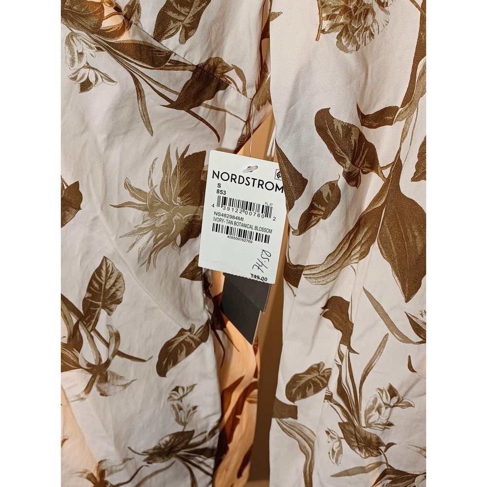 Nordstrom Signature Shirt Womens Medium White Tan Botanical Floral Button Up - Picture 3 of 6